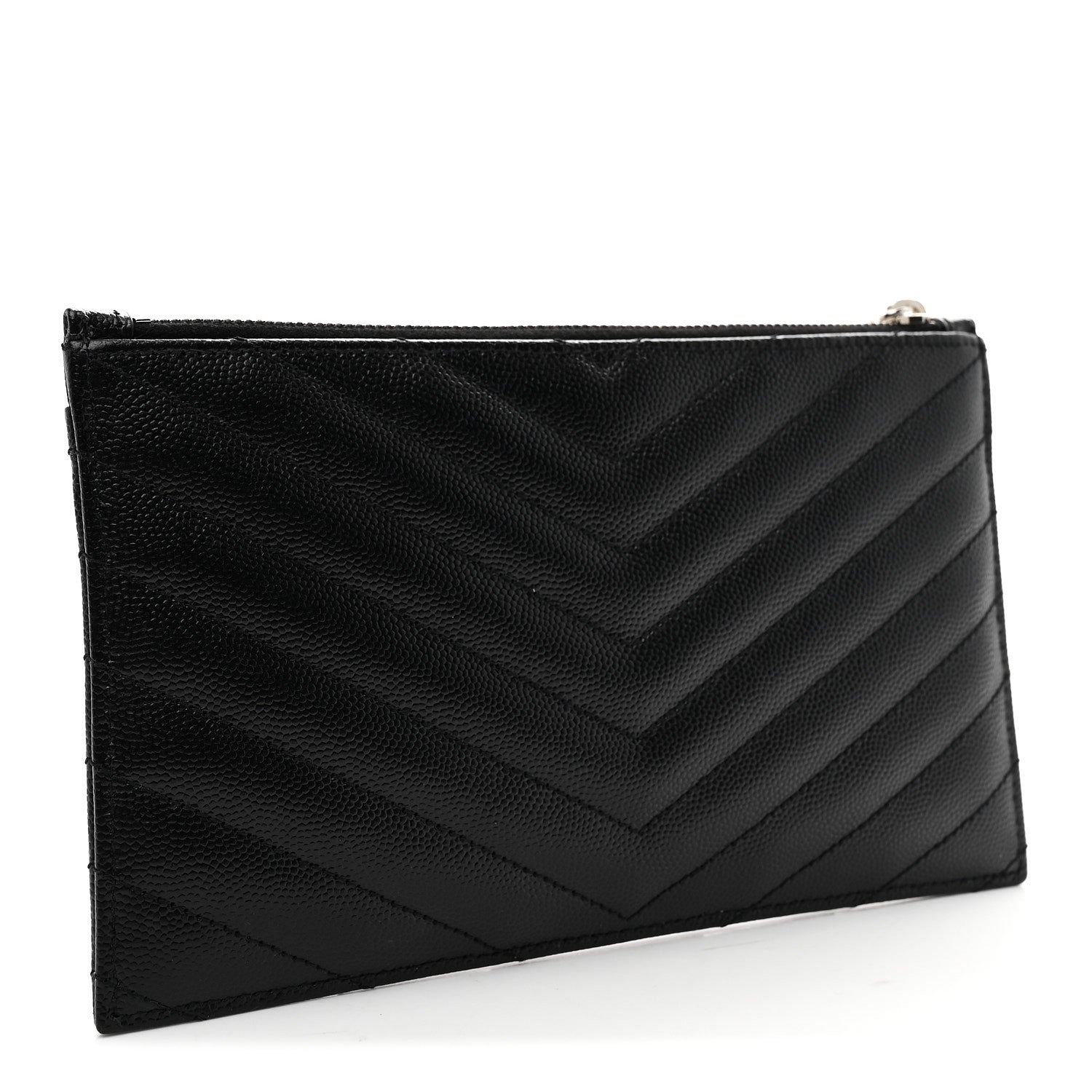Saint Laurent Grain De Poudre Chevron Monogram Bill Pouch Black 3 of 7
