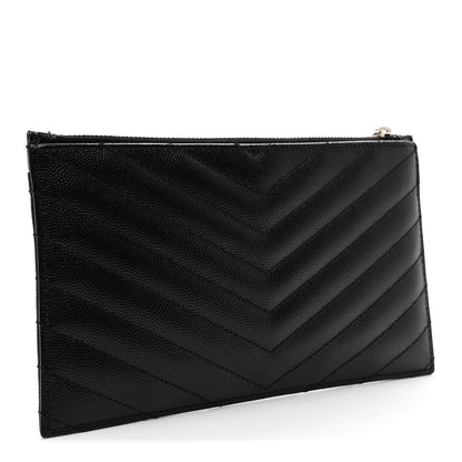Saint Laurent Grain De Poudre Chevron Monogram Bill Pouch Black 3 of 7