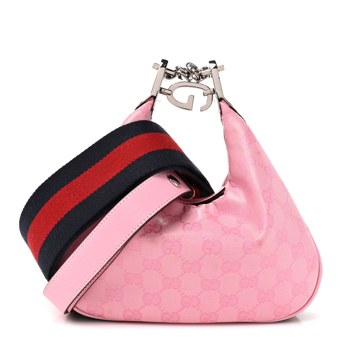 Gucci GG Crystal Coated Canvas Monogram Web Small Attache Shoulder Bag Pink 1 of 10