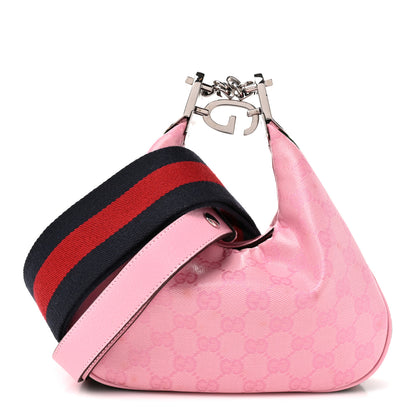 Gucci GG Crystal Coated Canvas Monogram Web Small Attache Shoulder Bag Pink 1 of 10