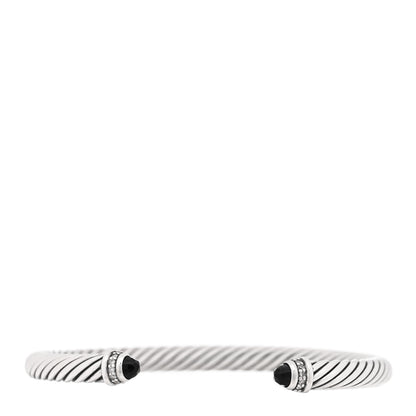 David Yurman Sterling Silver Diamond Black Onyx 5mm Cable Classics Bracelet 1 of 3