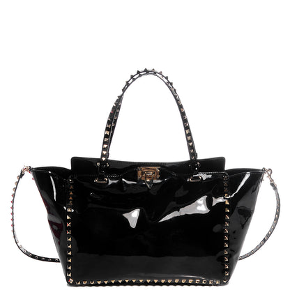 Valentino Garavani Patent Medium Rockstud Tote Black 1 of 9
