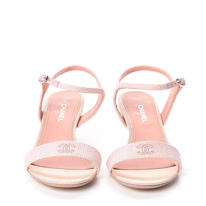 Chanel Fabric Woven Pearl Strappy Sandals 38 Pink 2 of 7