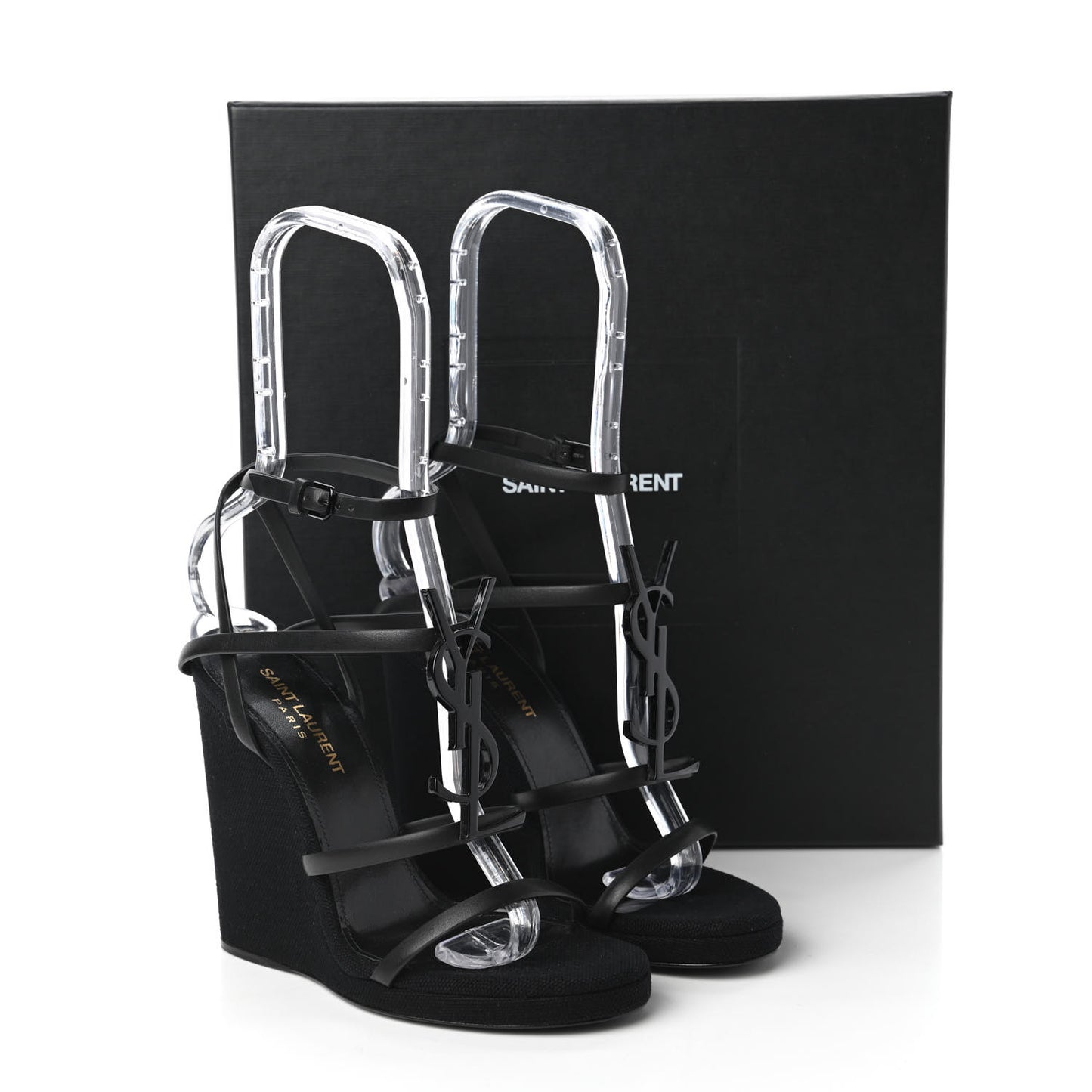 Calfskin Canvas Cassandra 105 Wedge Sandals 36.5 Black