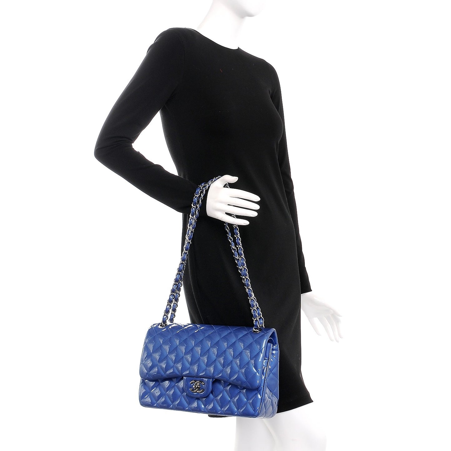 Patent Quilted Jumbo Double Flap Blue