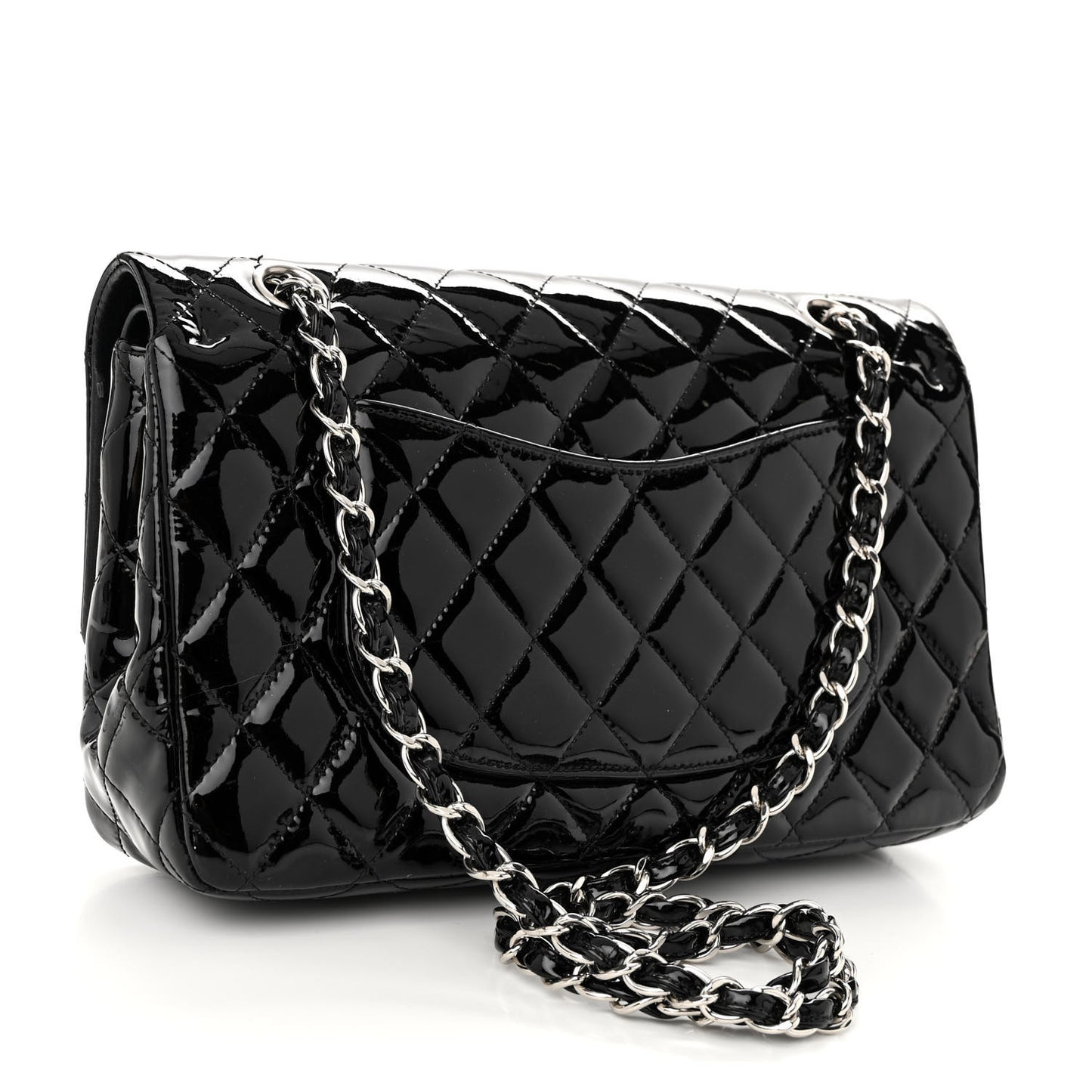 Patent Quilted Medium Double Flap Black