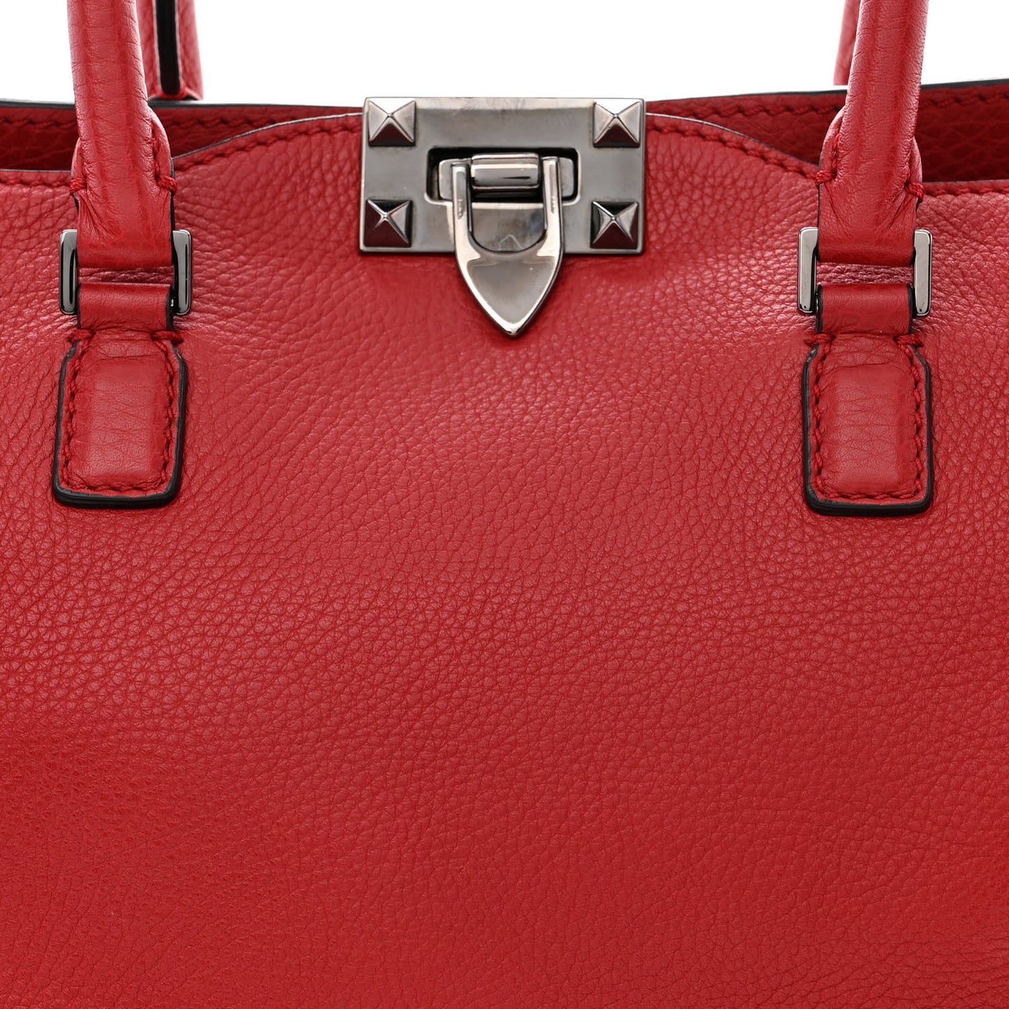 Pebbled Calfskin Small Rockstud Double Handle Tote Red