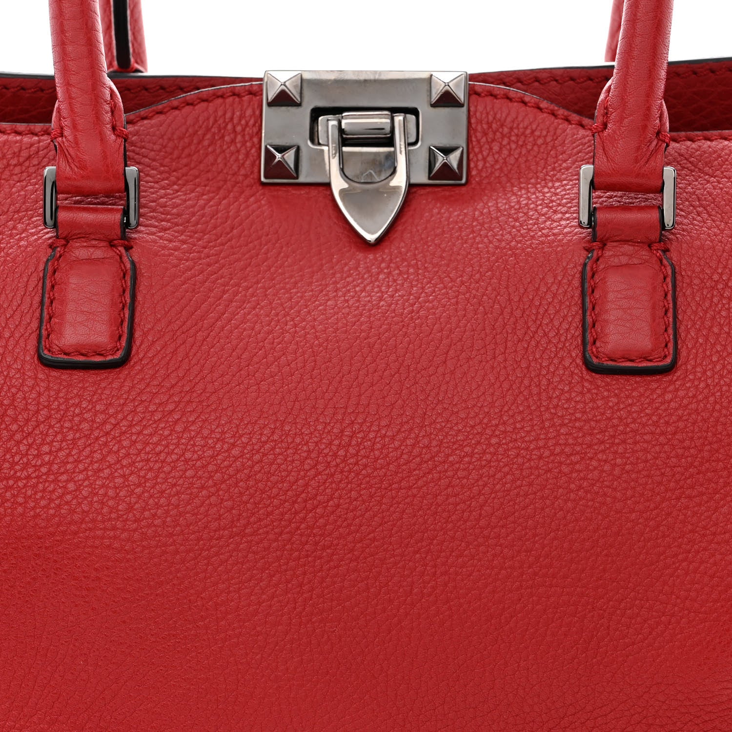 Valentino Garavani Pebbled Calfskin Small Rockstud Double Handle Tote Red 8 of 13