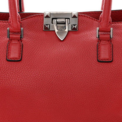 Valentino Garavani Pebbled Calfskin Small Rockstud Double Handle Tote Red 8 of 13