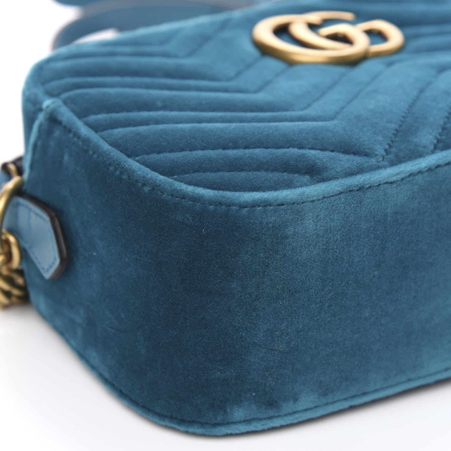 Gucci Velvet Matelasse Small GG Marmont Chain Shoulder Bag Pavone Cyan 10 of 13