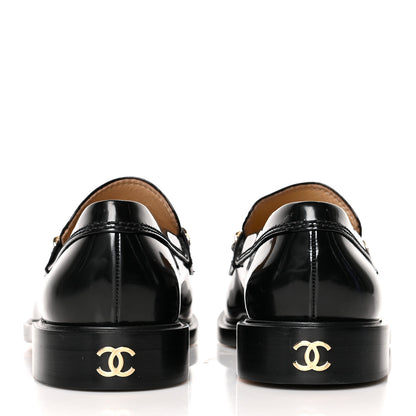 Chanel Shiny Calfskin Logo Loafers 41 Black 5 of 9