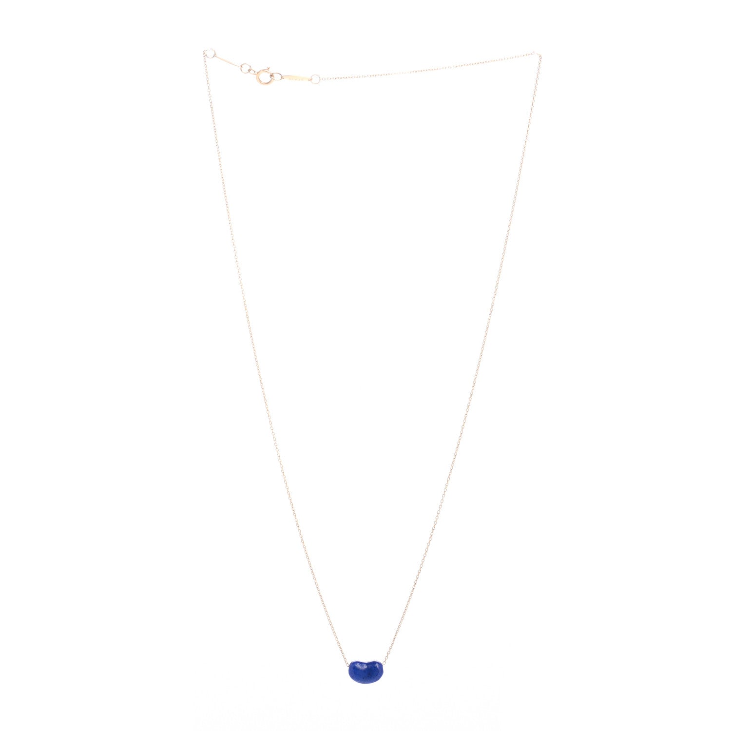 Tiffany 18K Yellow Gold Lapis Lazuli Elsa Peretti Bean Pendant Necklace 3 of 4