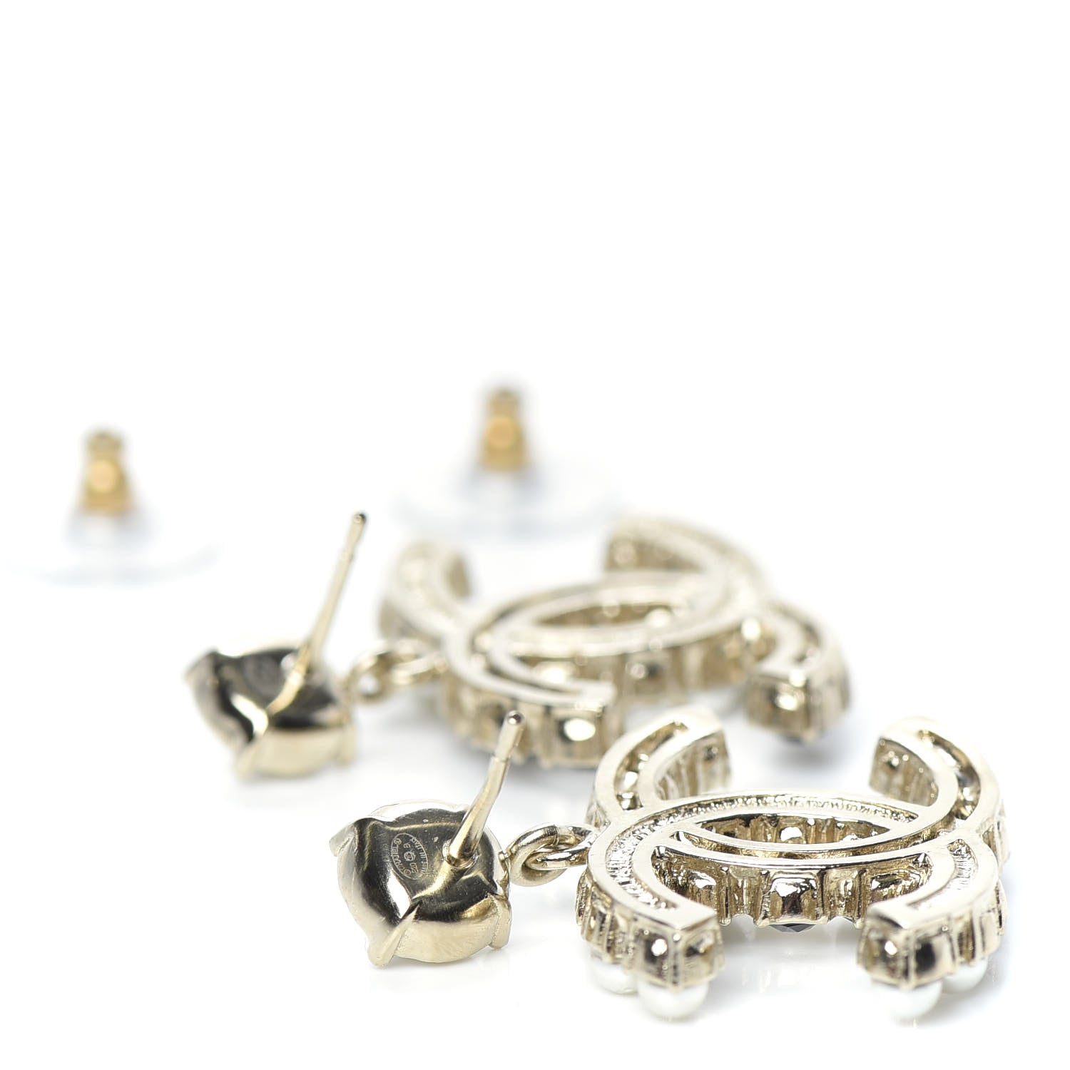 Chanel Resin Pearl Dazzling Domino CC Drop Earrings Gold Black 4 of 5