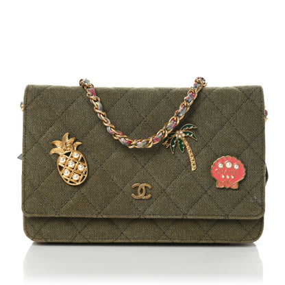 Chanel Canvas Quilted Coco Cuba Charms Wallet On Chain WOC Khaki 1 of 7