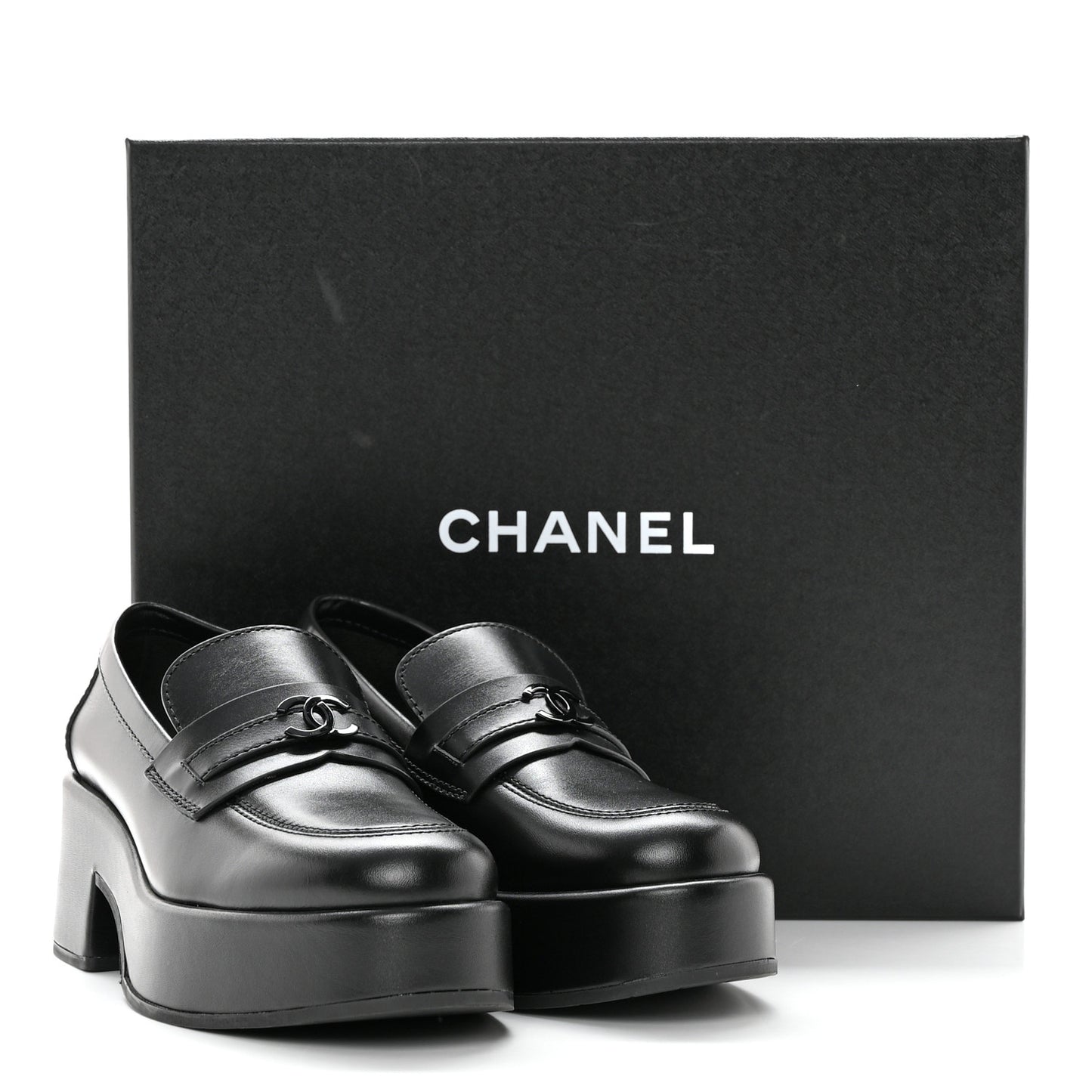Calfskin CC Platform Loafers 37 Black