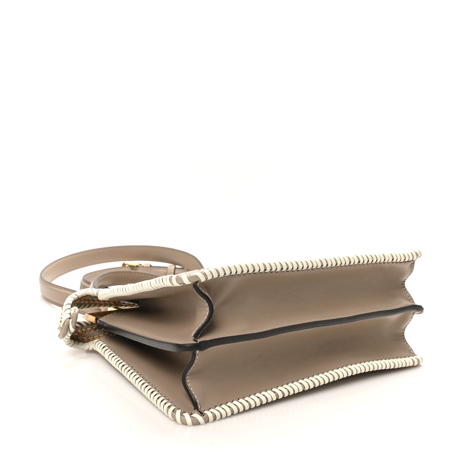 Fendi Vitello Grace Shiny Nappa Helix Woven Small Peekaboo I SEE U Satchel Tortora Miele Scuro White Rice 4 of 9