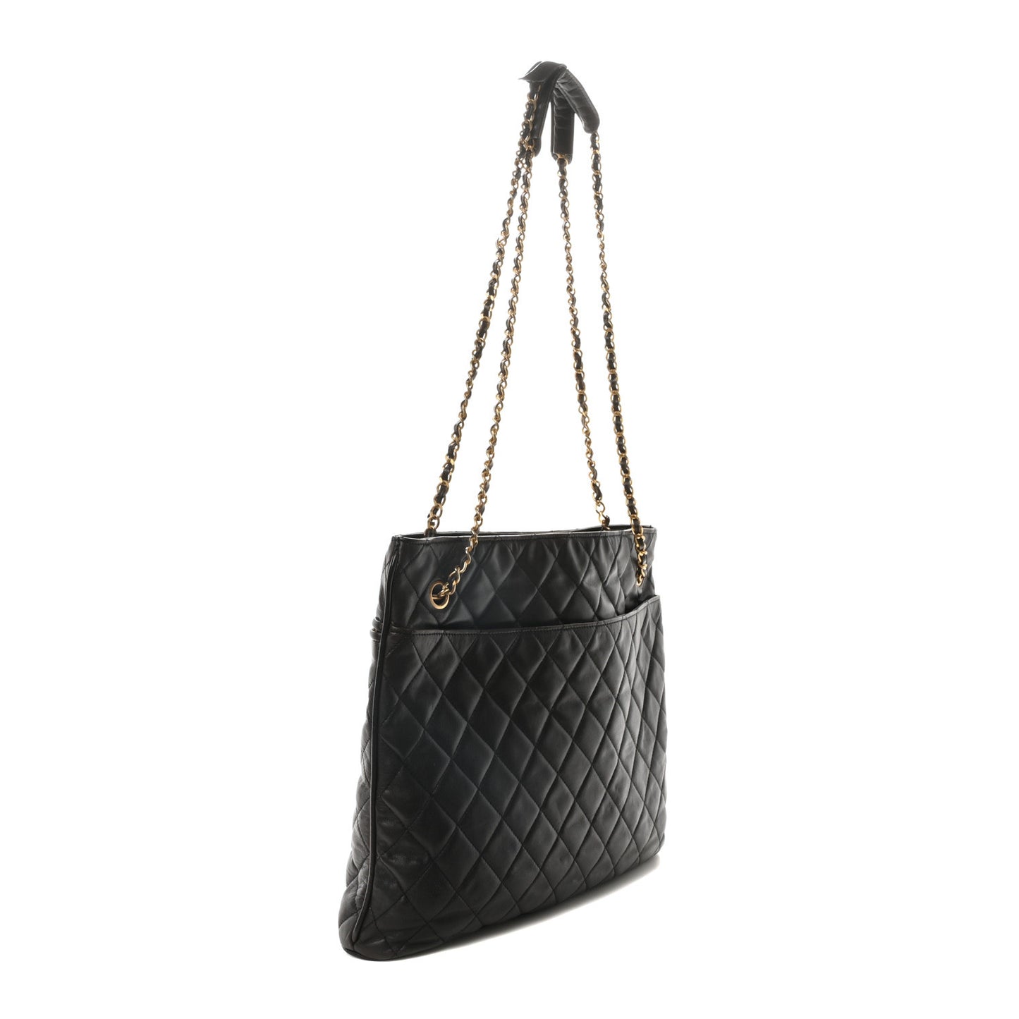 Calfskin Quilted CC Shopping Tote Black