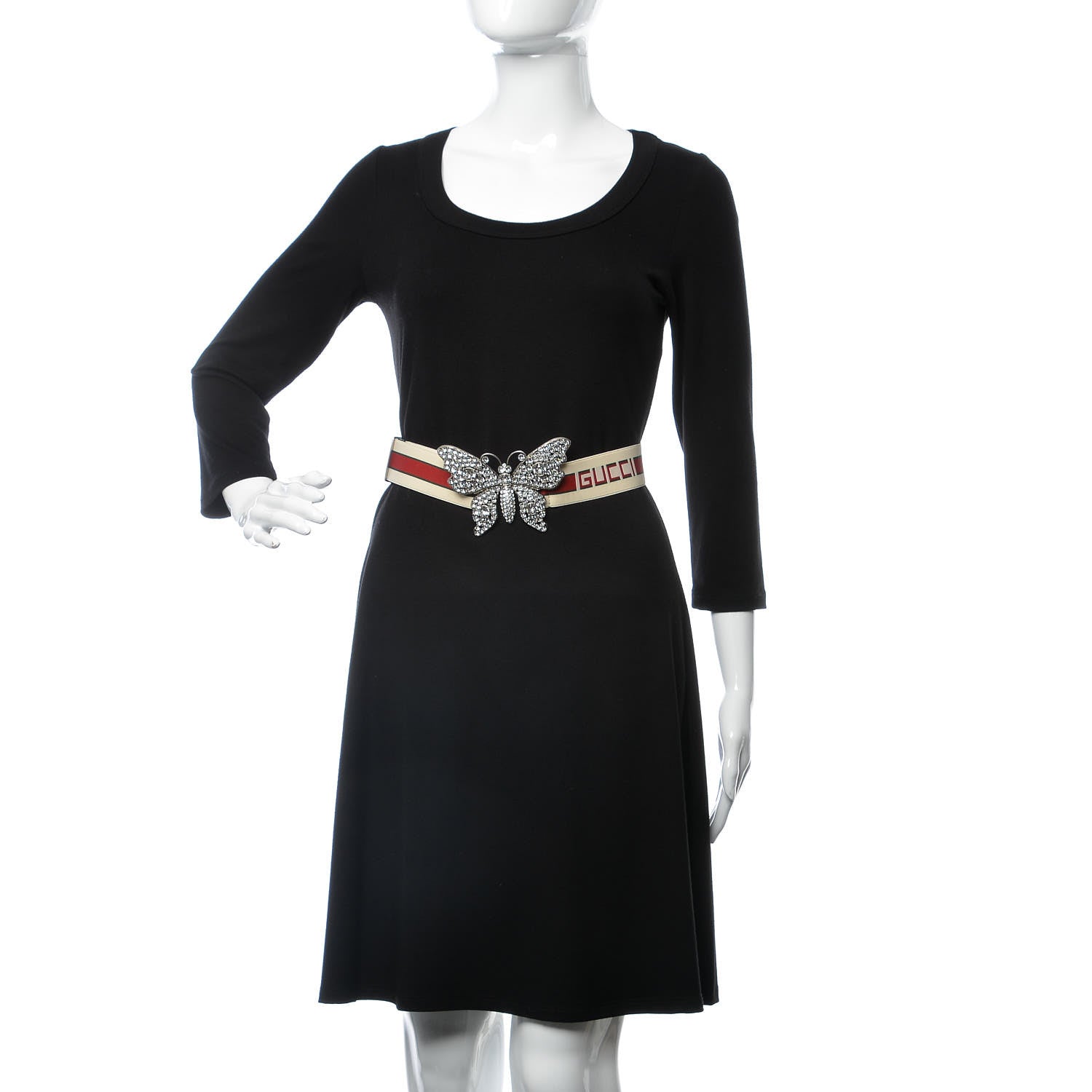 Gucci Jacquard Crystal Stripe Butterfly Belt 80 32 White 2 of 6