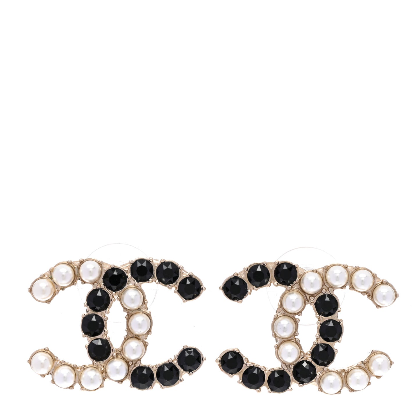 Resin Pearl CC Dazzling Domino Earrings Gold Black