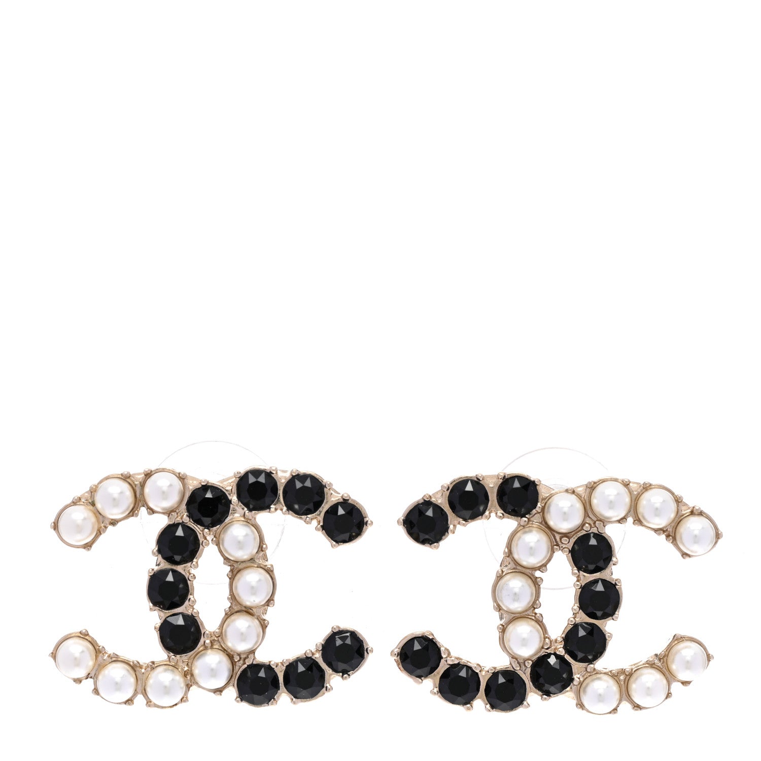 Chanel Resin Pearl CC Dazzling Domino Earrings Gold Black 1 of 5