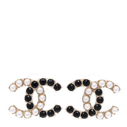 Chanel Resin Pearl CC Dazzling Domino Earrings Gold Black 1 of 5