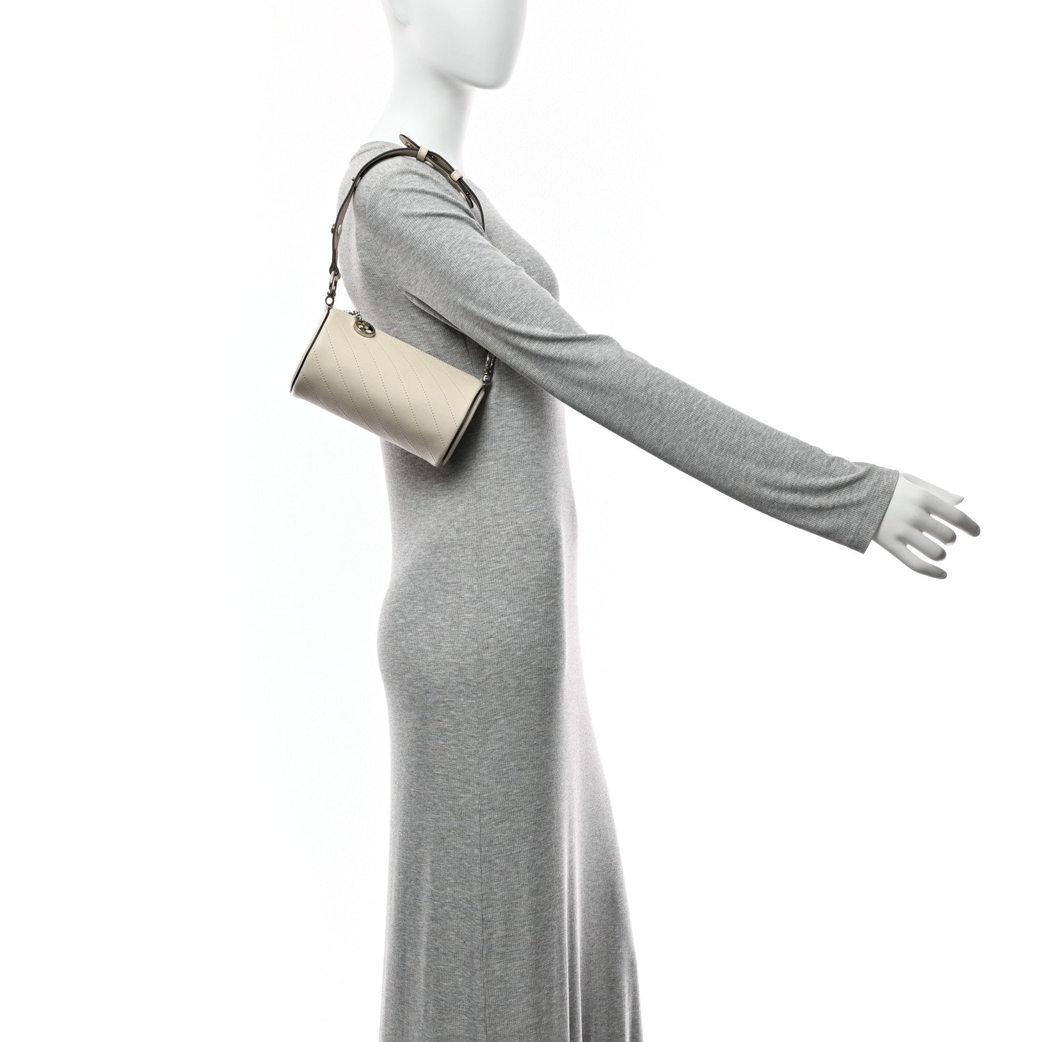 Gucci Sakai Be Green Calfskin Diagonal Stitched Mini Blondie Barrel Shoulder Bag Mystic White 11 of 11