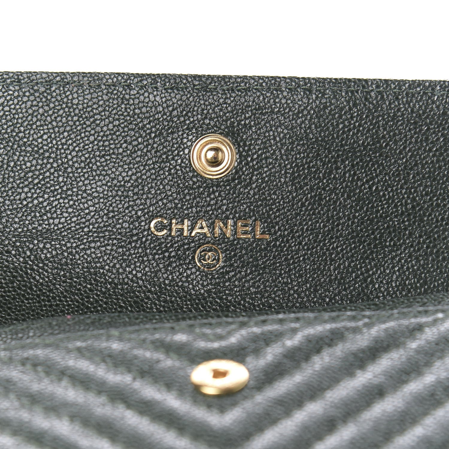 Chanel Metallic Caviar Chevron Quilted Boy Flap Card Holder Green 7 of 8