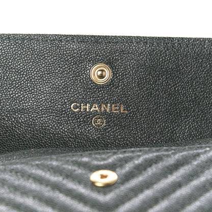 Chanel Metallic Caviar Chevron Quilted Boy Flap Card Holder Green 7 of 8