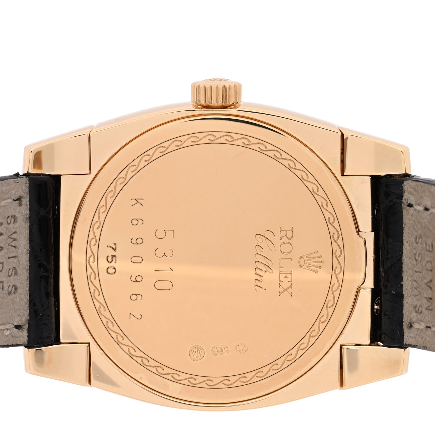 18K Yellow Gold Alligator 26mm Cellini Manual Winding Watch White 5310