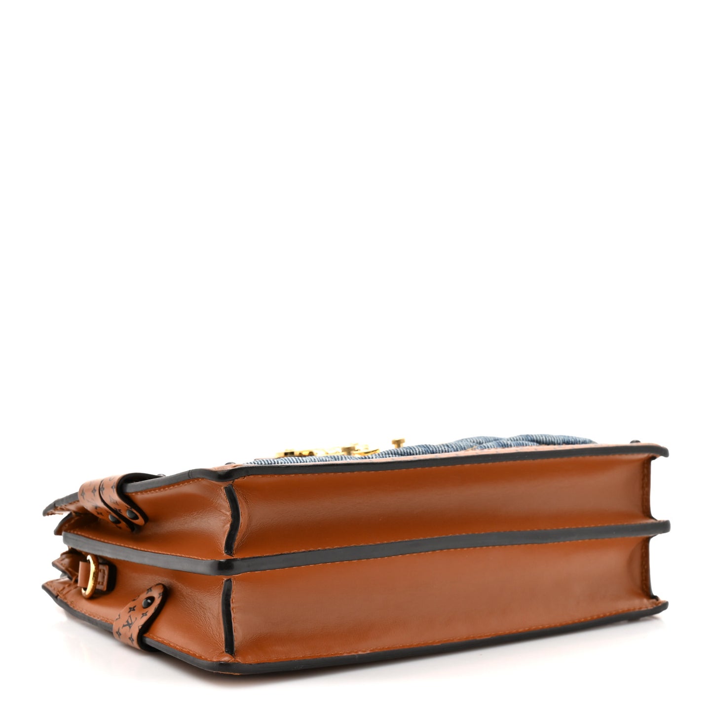 Denim Calfskin Malletage Trunk Clutch Light Blue
