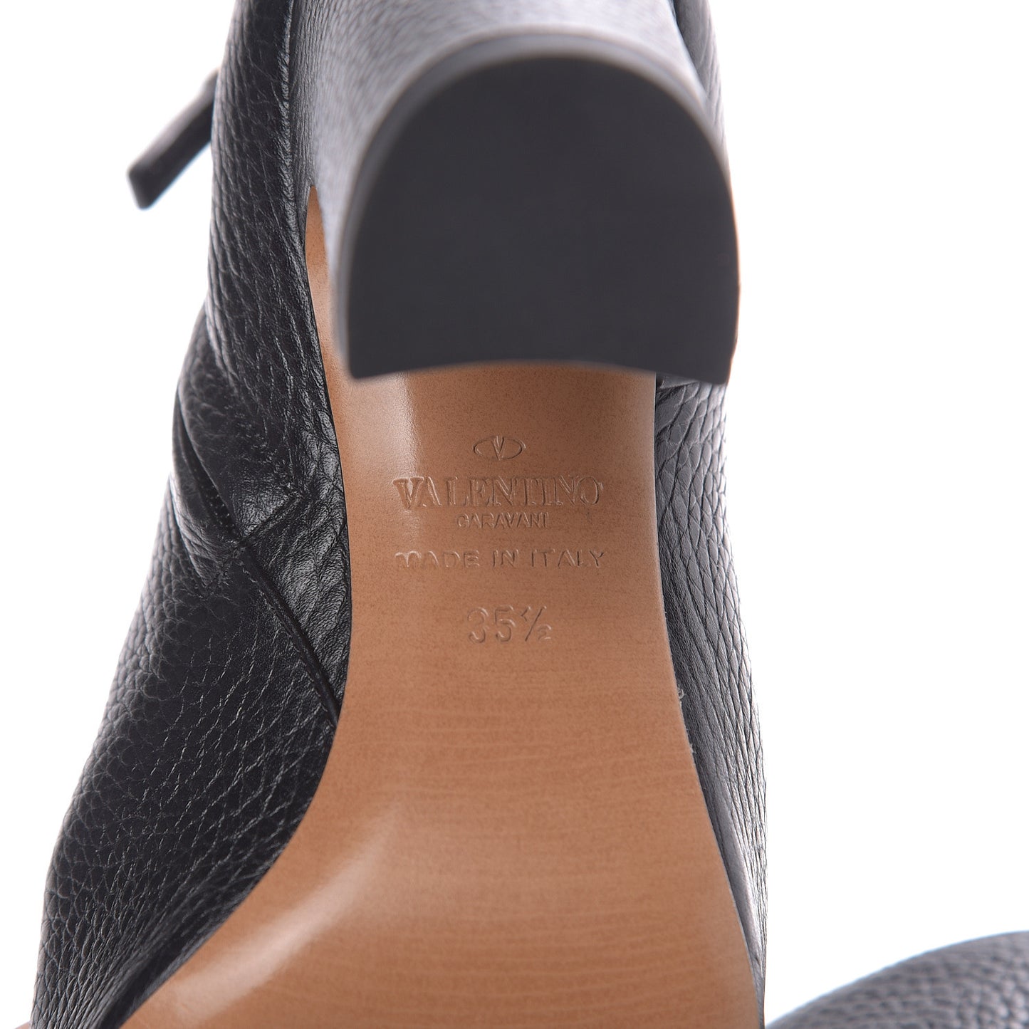 Pebbled Calfskin Rockstud Single Buckle 90mm Block Heel Ankle Boots 35.5 Black