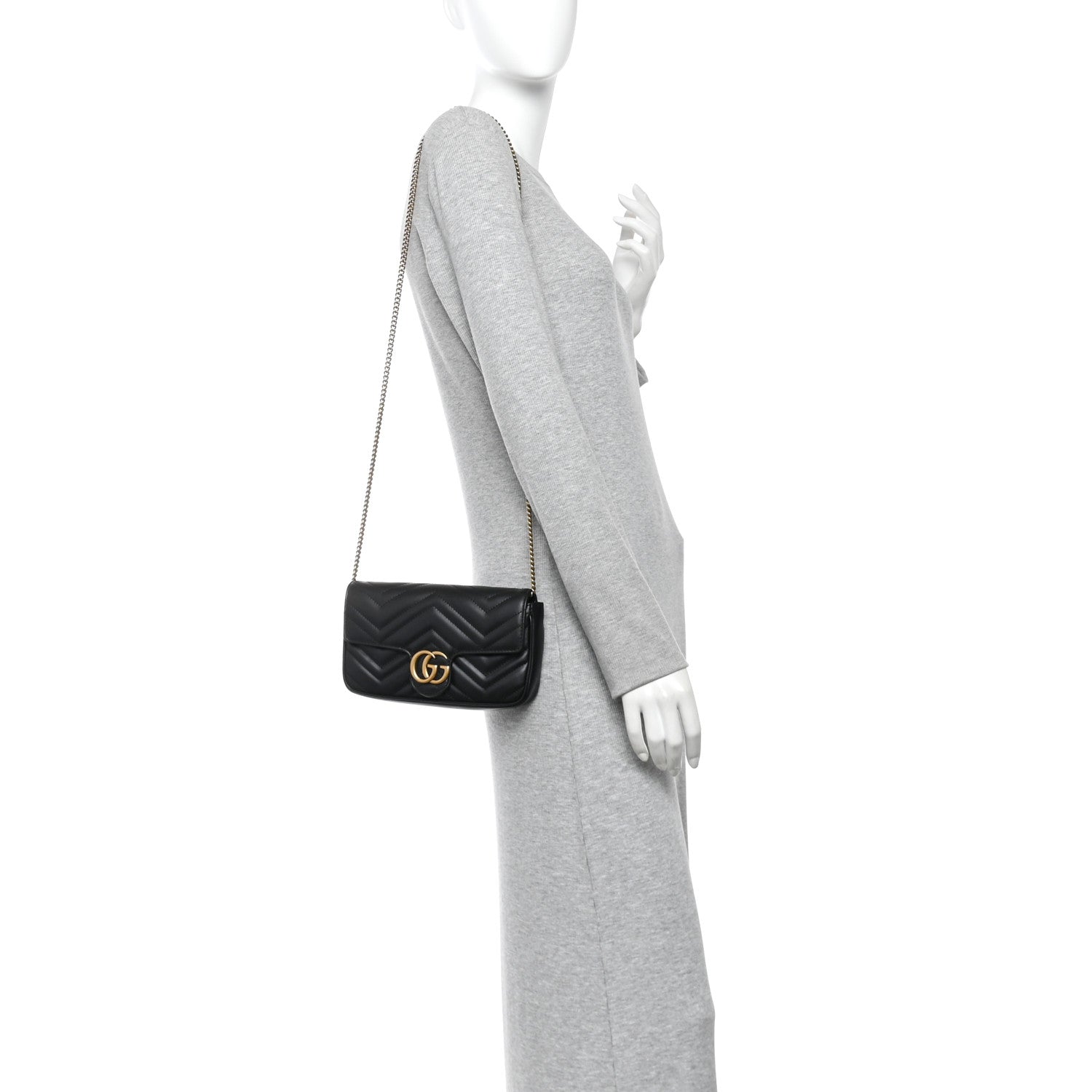 Gucci Calfskin Matelasse Mini GG Marmont Shoulder Bag With Case Black White 2 of 10