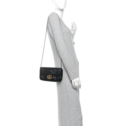 Gucci Calfskin Matelasse Mini GG Marmont Shoulder Bag With Case Black White 2 of 10