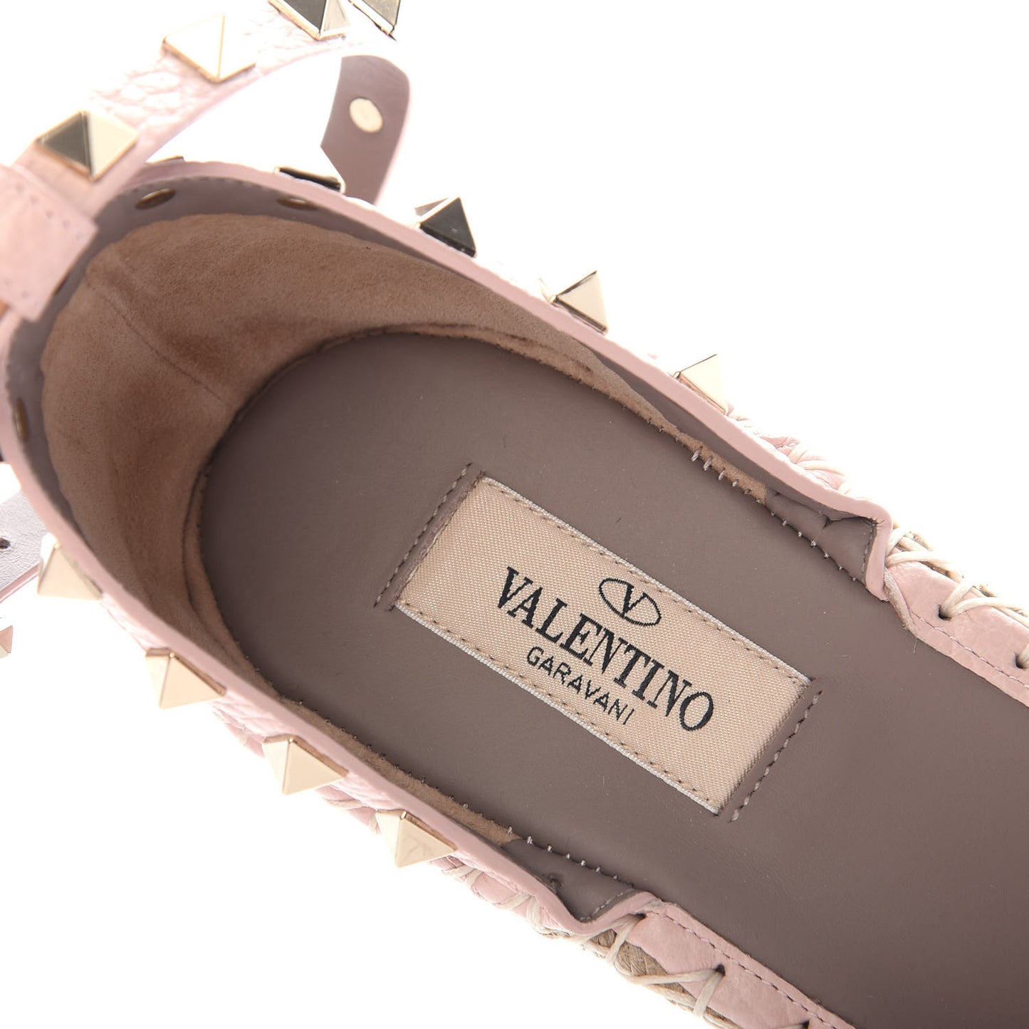 Grained Calfskin Rockstud Ankle Strap Espadrille 15/105mm Wedge Sandals 40 Rose Quartz Natural