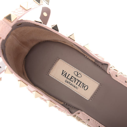 Valentino Garavani Grained Calfskin Rockstud Ankle Strap Espadrille 15/105mm Wedge Sandals 40 Rose Quartz Natural 6 of 8