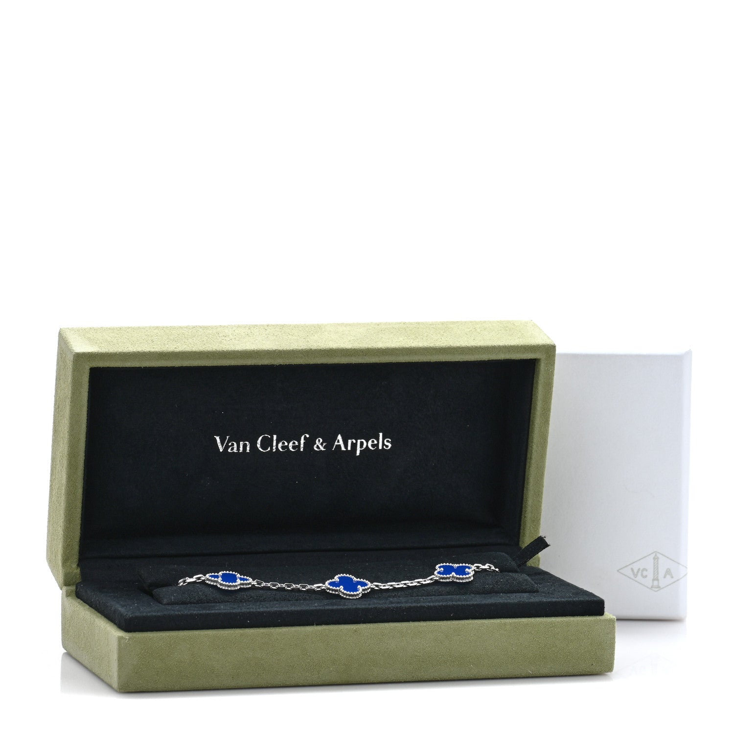 Van Cleef & Arpels 18K White Gold Blue Agate 5 Motifs Vintage Alhambra Bracelet 4 of 4