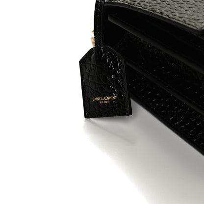 Saint Laurent Calfskin Crocodile Embossed Medium Monogram Sunset Black 8 of 11