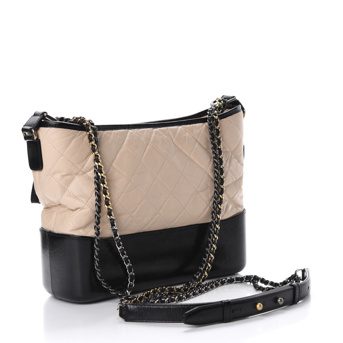 Aged Calfskin Quilted Medium Gabrielle Hobo Beige Black