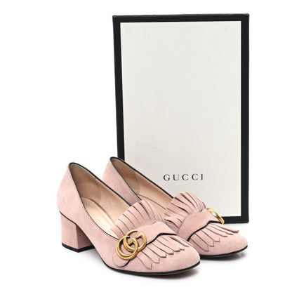 Gucci Kid Scamosciato GG Marmont Fringe 50mm Loafer Pumps 37 Crystal Pink 10 of 10