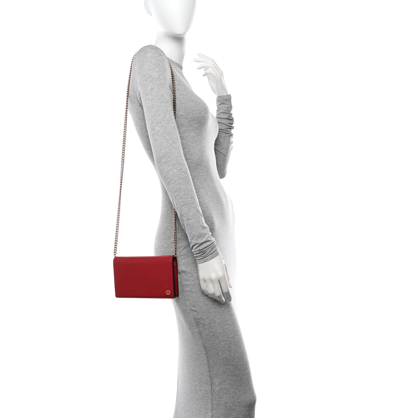 Dollar Calfskin Medium Betty Chain Wallet Red