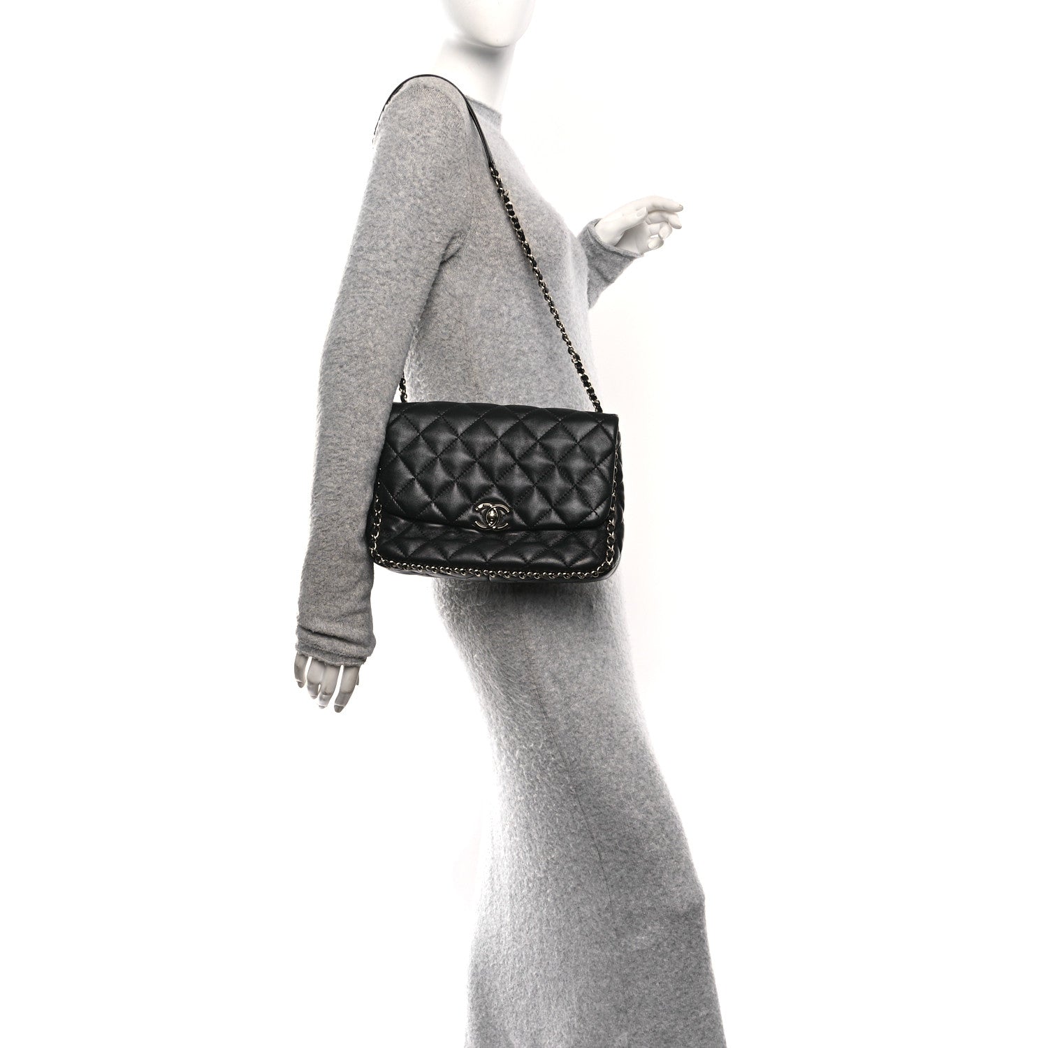 Chanel Lambskin Quilted Enamel CC Chain Frame Flap Black 2 of 10
