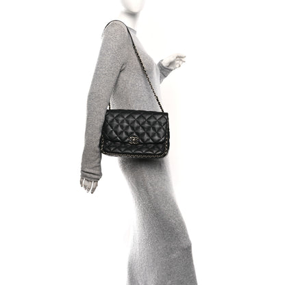 Chanel Lambskin Quilted Enamel CC Chain Frame Flap Black 2 of 10