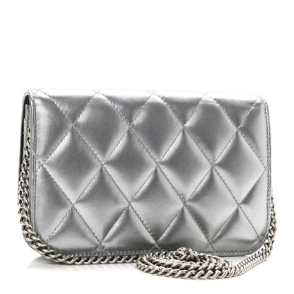 Balenciaga Metallic Calfskin Quilted Touch B Wallet On Chain Silver 3 of 9
