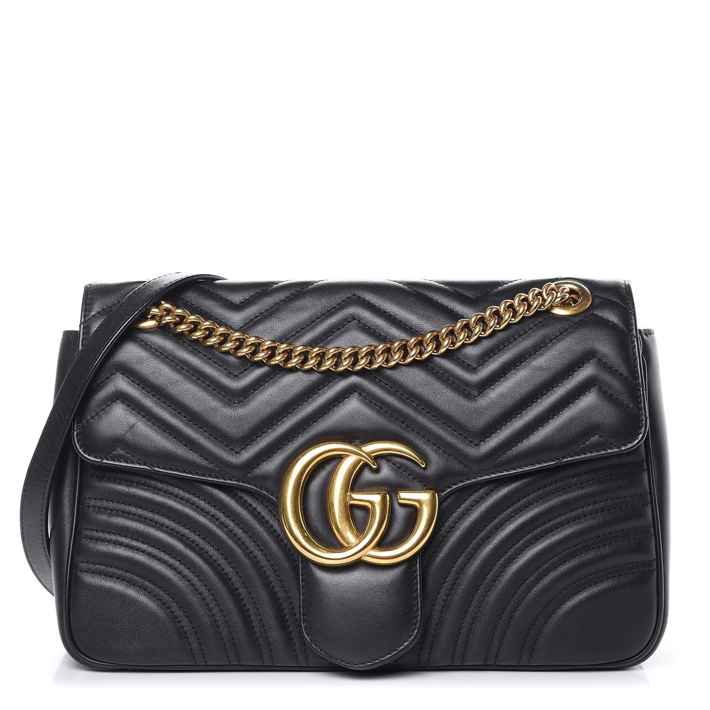 Calfskin Matelasse Medium GG Marmont Shoulder Bag Black