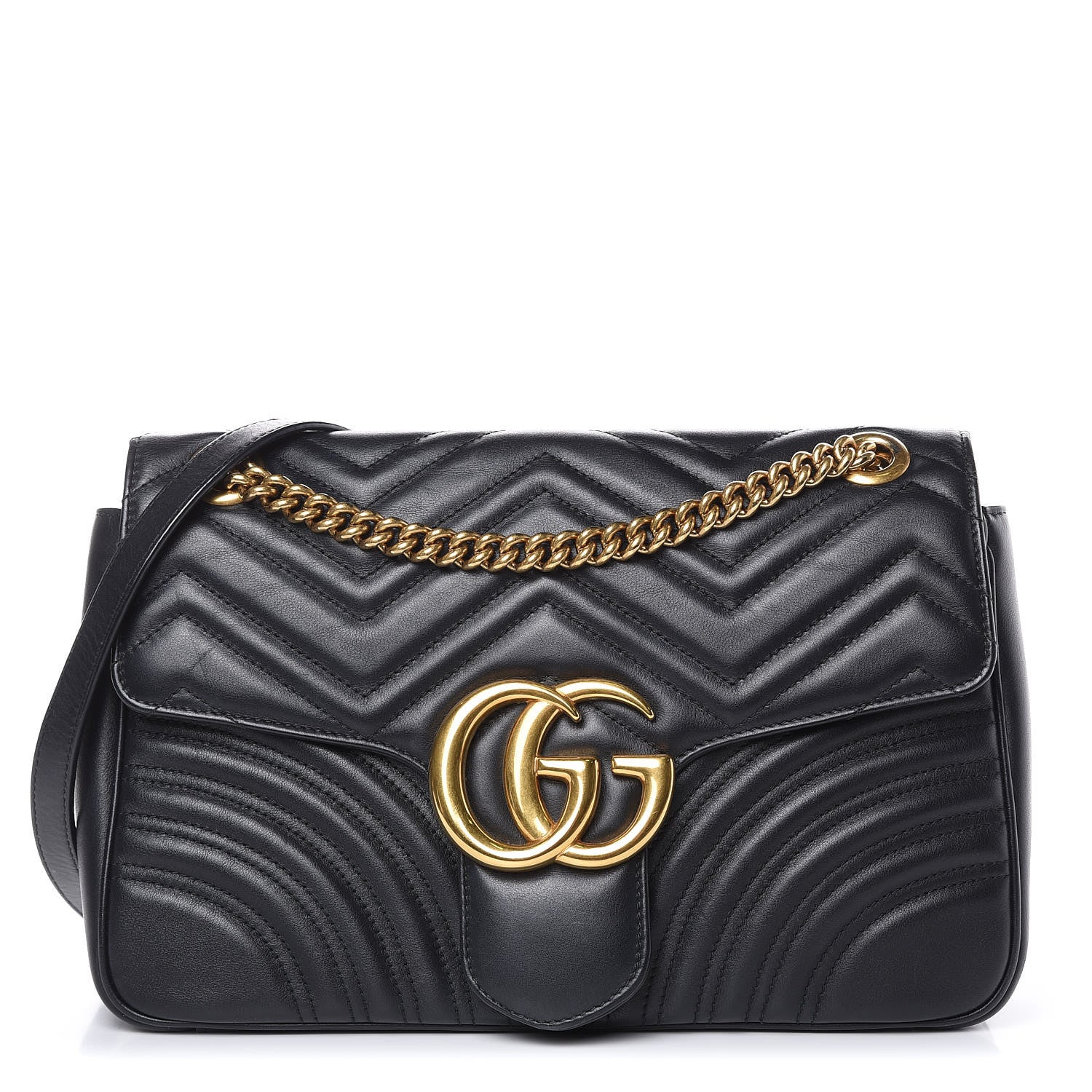 Gucci Calfskin Matelasse Medium GG Marmont Shoulder Bag Black 1 of 15