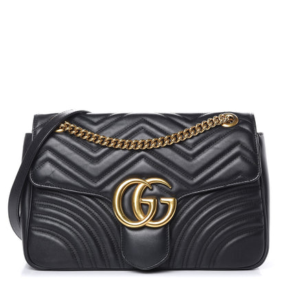 Gucci Calfskin Matelasse Medium GG Marmont Shoulder Bag Black 1 of 15