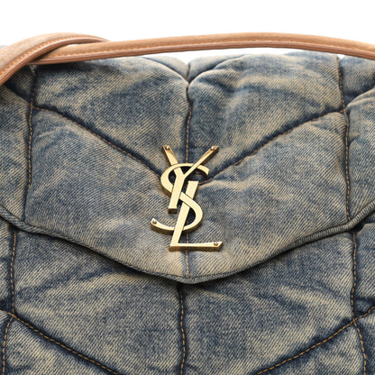Saint Laurent Denim Quilted Medium Loulou Puffer Monogram Chain Satchel Blue Cinnamon 8 of 12