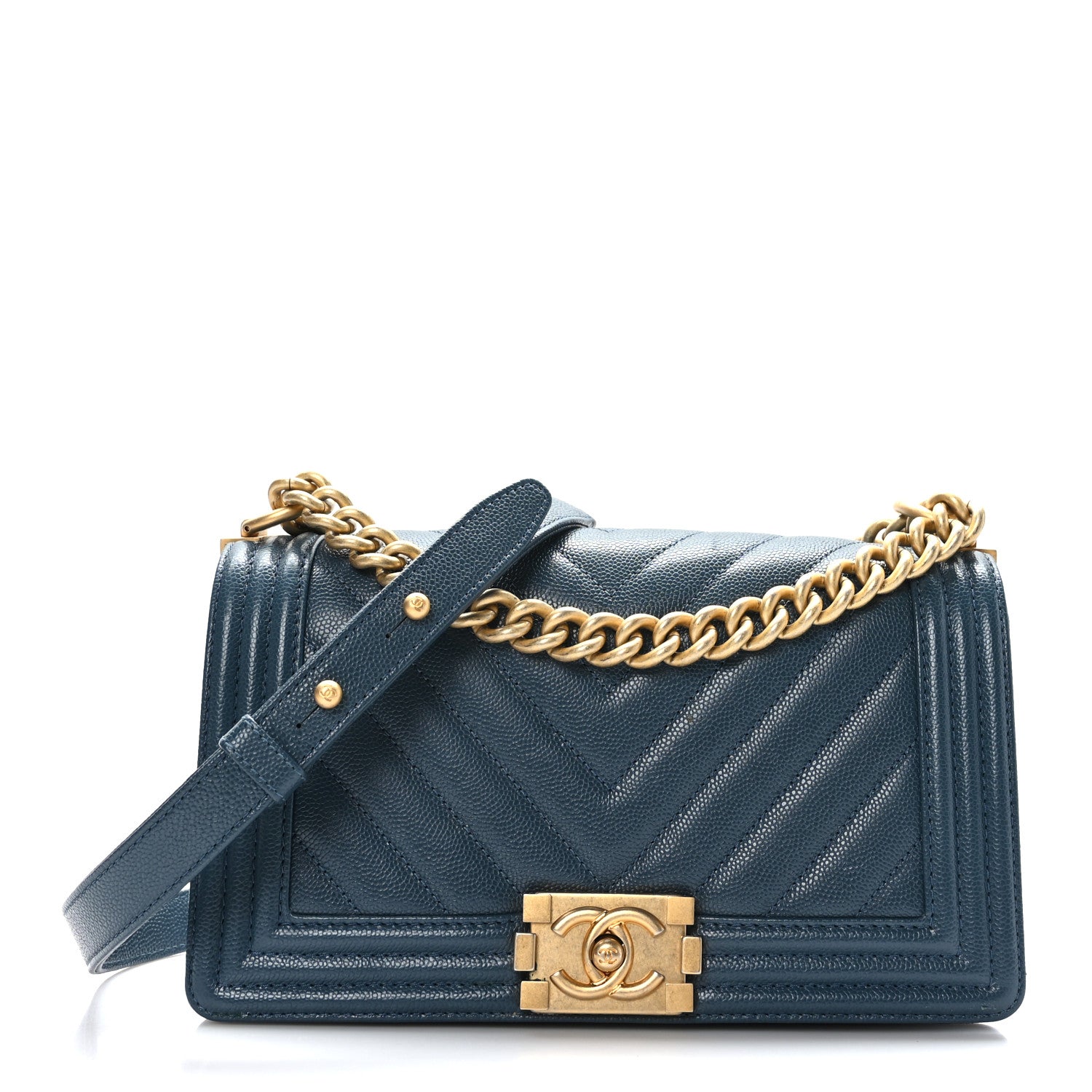 Chanel Caviar Chevron Quilted Medium Boy Flap Blue 1 of 9