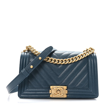 Chanel Caviar Chevron Quilted Medium Boy Flap Blue 1 of 9