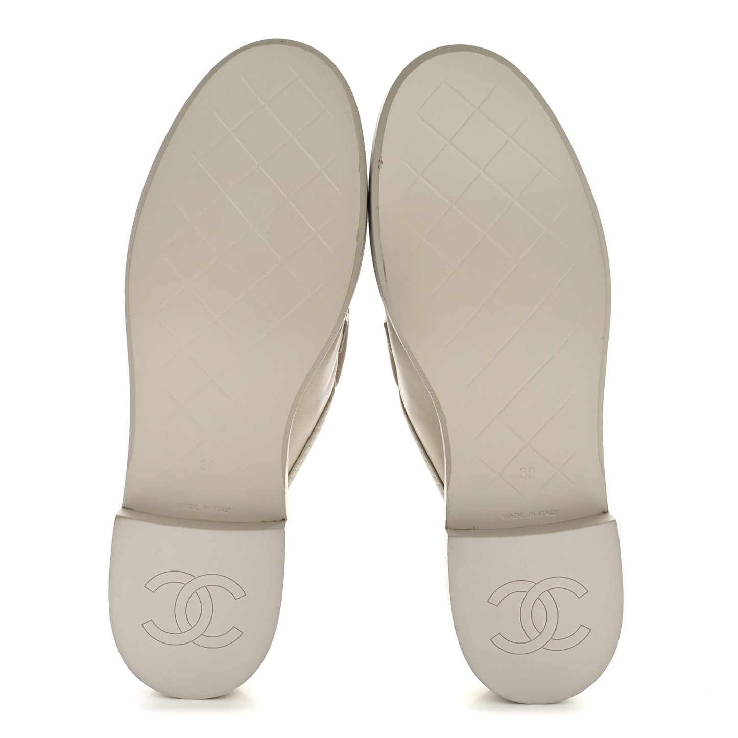 Lambskin Quilted CC Turnlock Mules 39 Light Grey